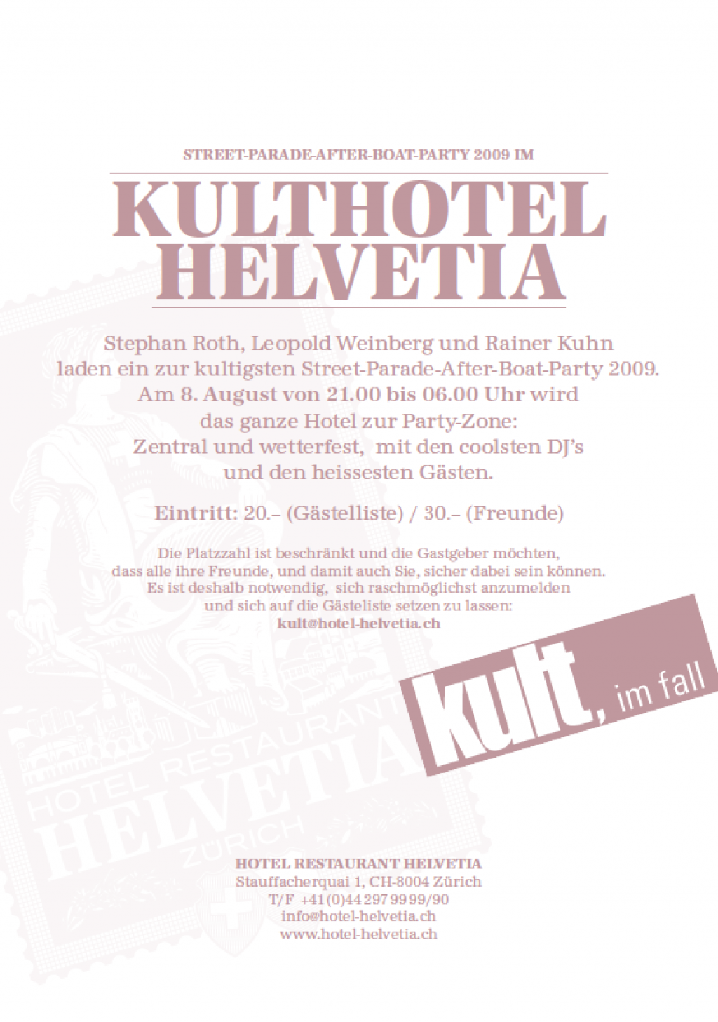 Einladung zur ersten Kulthotel Helvetia Party
